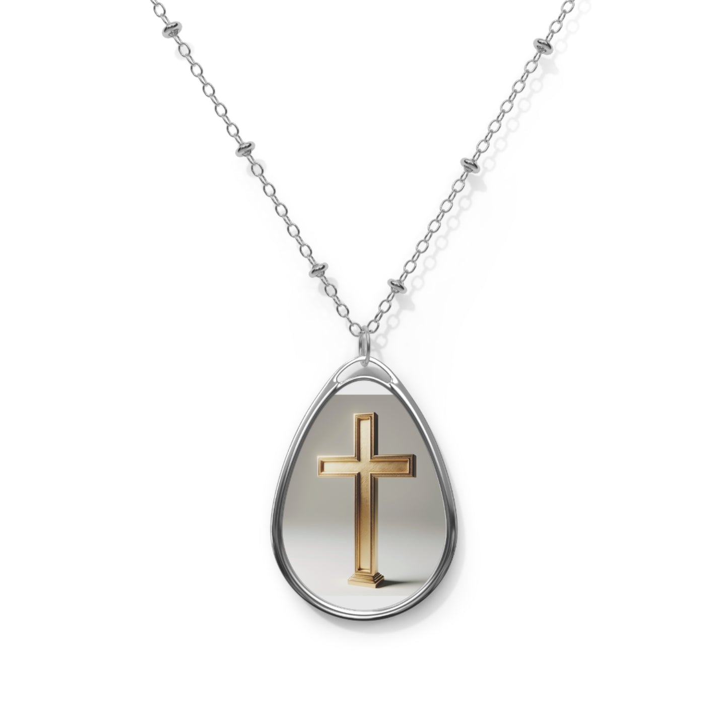 Faith-Inspired Oval Necklace, Religious Jewelry, Christian Gift, Cross Pendant, Spiritual Necklace, Everyday Accessory