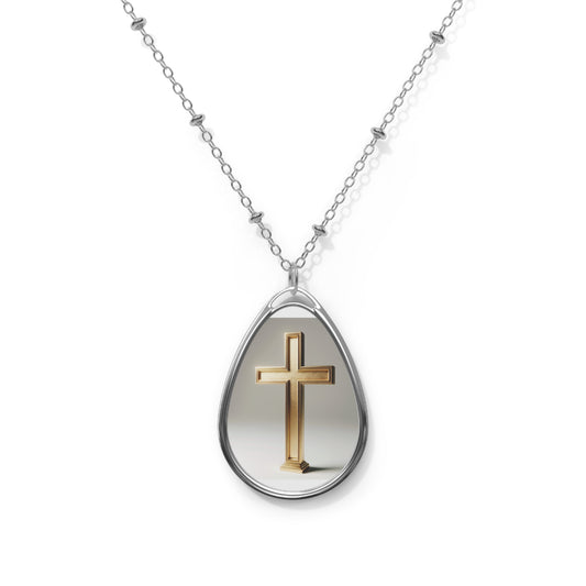 Faith-Inspired Oval Necklace, Religious Jewelry, Christian Gift, Cross Pendant, Spiritual Necklace, Everyday Accessory
