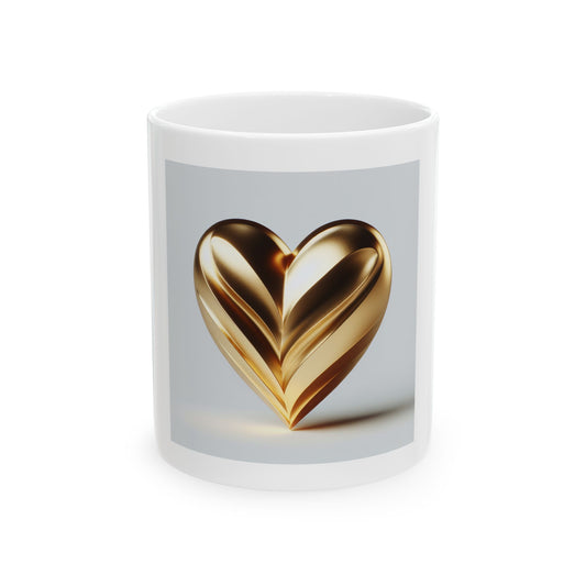 Golden Heart Ceramic Mug | Inspirational Gift, Custom Coffee Mug, Valentine's Day, Home Decor, Unique Present