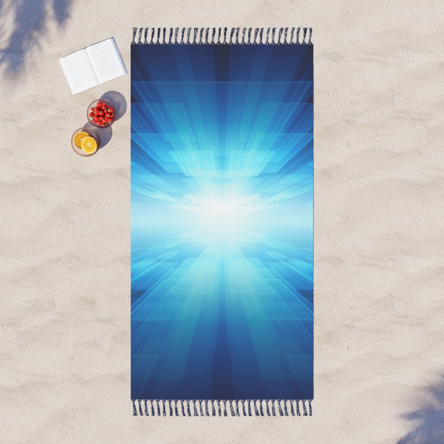 Boho Beach Towel, Vibrant Blue Gradient Spa Towel, Summer Pool Accessory, Bohemian Oasis Gift, Elegant Beach Decor