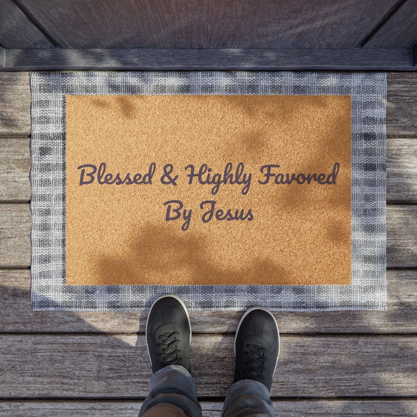 Blessed & Highly Favored Doormat, Custom Welcome Mat, Inspirational Home Decor, Gift for Housewarming, Motivation for Entryway