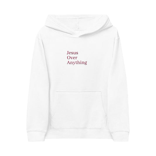 Kids Hoodie with Embroidered Faith Message for Girls - Jesus Over Anything