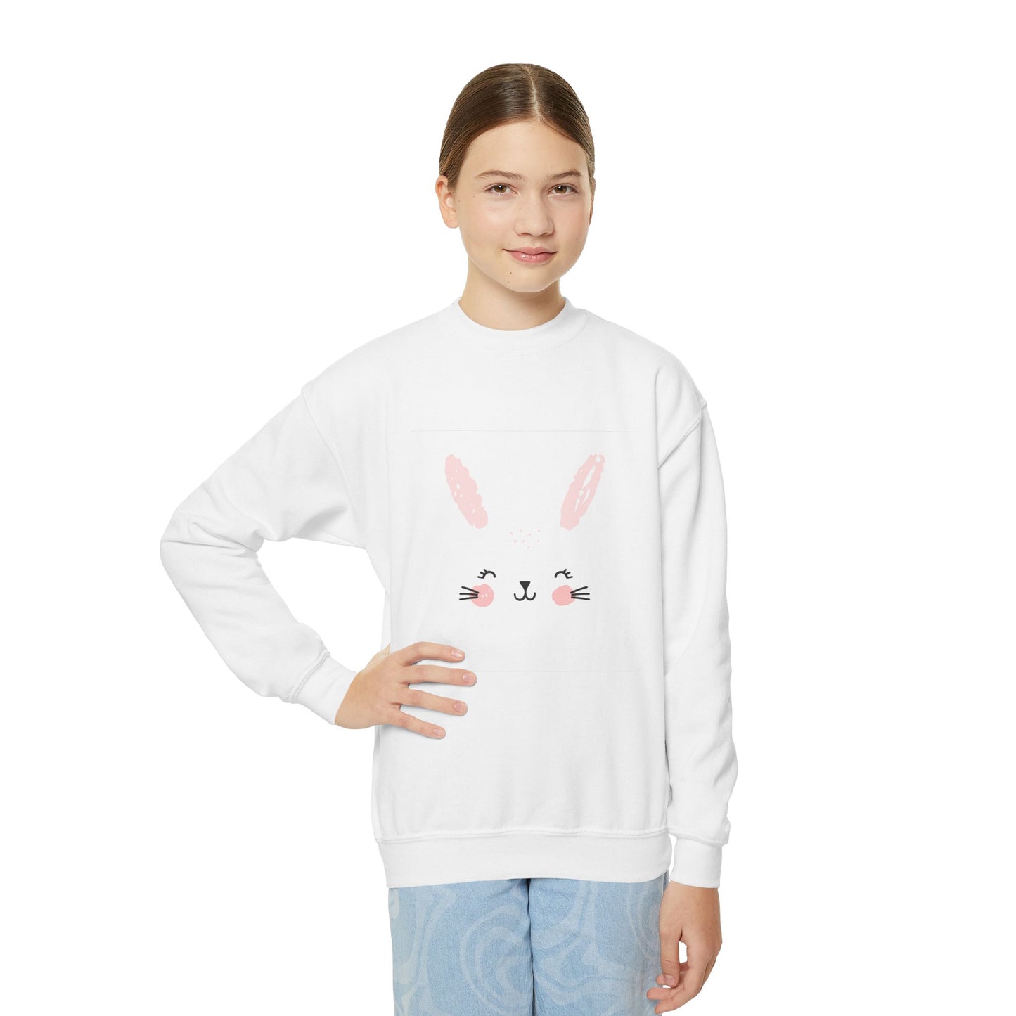 Cute Bunny Youth Crewneck Sweatshirt for Girls