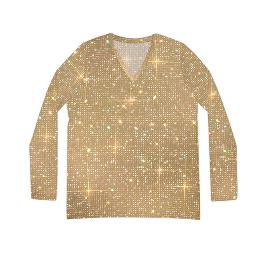 Sparkling Long Sleeve V-Neck Shirt - Women's AOP, Stylish Top, Casual Wear, Holiday Outfit, Gift for Her