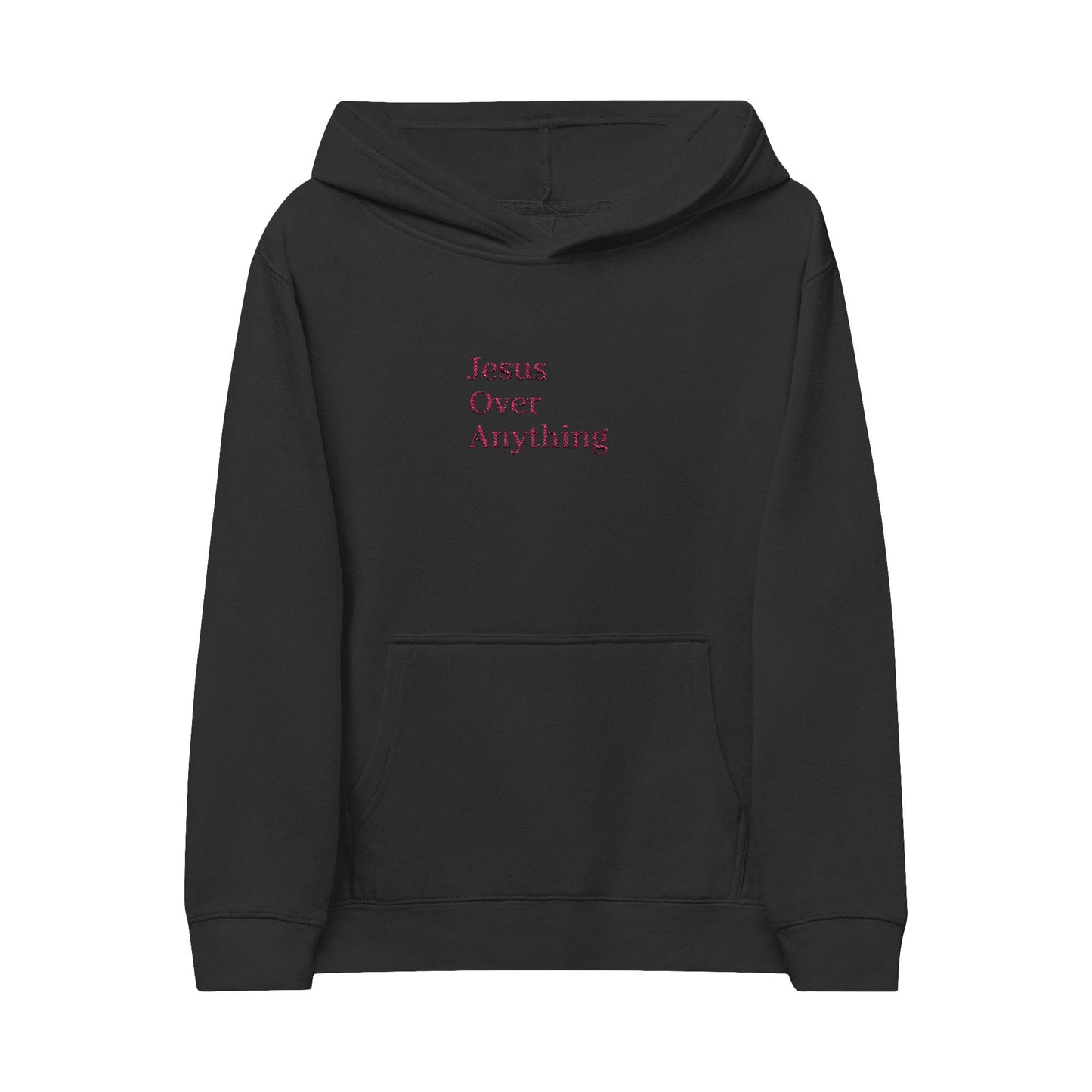 Kids Hoodie with Embroidered Faith Message for Girls - Jesus Over Anything