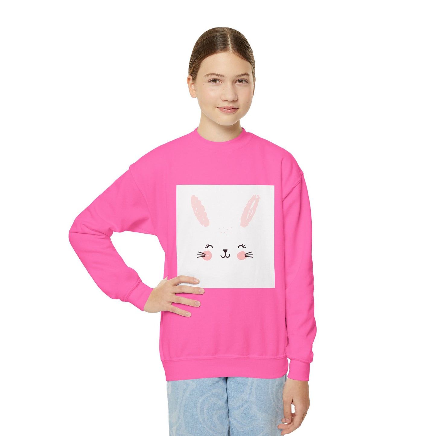 Cute Bunny Youth Crewneck Sweatshirt for Girls