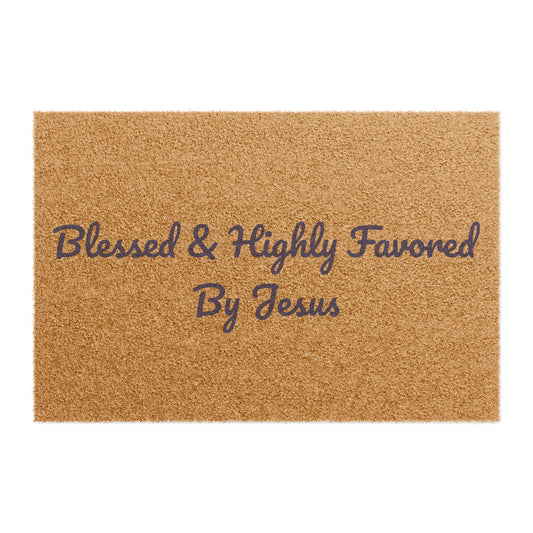 Blessed & Highly Favored Doormat, Custom Welcome Mat, Inspirational Home Decor, Gift for Housewarming, Motivation for Entryway